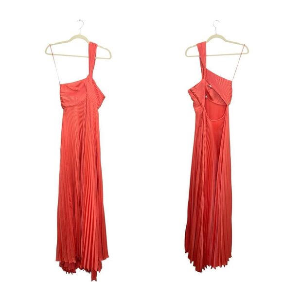 NEW A.L.C. Nessa One-Shoulder Cutout Knotted Pleated Satin Gown - Picture 9 of 11
